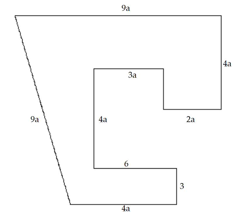  Solve the problem. -Find a polynomial for the perimeter of the figure.   A)   35 a+9  B)   44 \mathrm{a}  C)   35 a+12  D)  44 