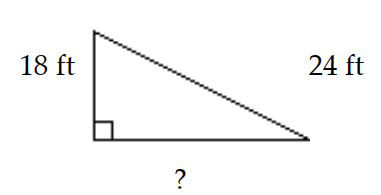  Solve the problem. -Below is a diagram of a water slide. The slide is 24 ft long. The ladder leading to the slide is 18 ft long. How far is it from the end of the slide to the foot of the ladder? Round approximations to the nearest tenth.   A)   126 \mathrm{ft}  B)   15.9 \mathrm{ft}  C)   8 \mathrm{ft}  D)   21 \mathrm{ft}