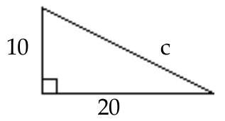  Find the length of the third side of the right triangle. Where appropriate, give both an exact answer and an approximation to three decimal places. -  A)   \sqrt{500} \approx 22.361  B)   \sqrt{500}=250.0  C)  500 D)   \sqrt{30} \approx 5.477
