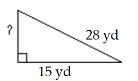  Solve the problem. Give an exact answer and an approximation to the nearest tenth. -The diagram below shows a rope connecting the top of a pole to the ground. How tall is the pole?   A)   \sqrt{13}  yd  \approx 3.6 \mathrm{yd}  B)   \sqrt{559}  yd  \approx 23.6 \mathrm{yd}  C)   \sqrt{559} \mathrm{yd}=279.5 \mathrm{yd}  D)   \sqrt{1009}  yd  \approx 31.8 \mathrm{yd}