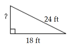  Solve the problem. Give an exact answer and an approximation to the nearest tenth. -A painter leans a ladder against one wall of a house. At what height does the ladder touch the wall?   A)   \sqrt{252} \mathrm{ft} \approx 15.9 \mathrm{ft}  B)   \sqrt{252} \mathrm{ft}=126 \mathrm{ft}  C)   \sqrt{6} \mathrm{ft} \approx 2.4 \mathrm{ft}  D)   \sqrt{900} \mathrm{ft} \approx 30.0 \mathrm{ft}