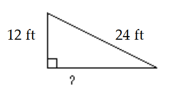  Solve the problem. Give an exact answer and an approximation to the nearest tenth. -Below is a diagram of a water slide. How far is it along the ground from the end of the slide back to the base of the ladder that leads to the slide?   A)   \sqrt{432} \mathrm{ft}=216 \mathrm{ft}  B)   \sqrt{432} \mathrm{ft} \approx 20.8 \mathrm{ft}  C)   \sqrt{12} \mathrm{ft} \approx 3.5 \mathrm{ft}  D)   \sqrt{720} \mathrm{ft} \approx 26.8 \mathrm{ft}