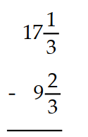  Subtract. Write a mixed numeral for the answer. -  A)   7 \frac{2}{3}  B)   26 \frac{2}{3}  C)   7 \frac{1}{3}  D)   25 \frac{2}{3}