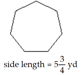  Solve. Write a mixed numeral for the answer. -Find the perimeter (distance around)  of the polygon below. Each side of the polygon has the same length.   A)   40 \frac{1}{4} \mathrm{yd}  B)   37 \frac{1}{2} \mathrm{yd}  C)   35 \frac{3}{4} \mathrm{yd}  D)   46 \mathrm{yd}