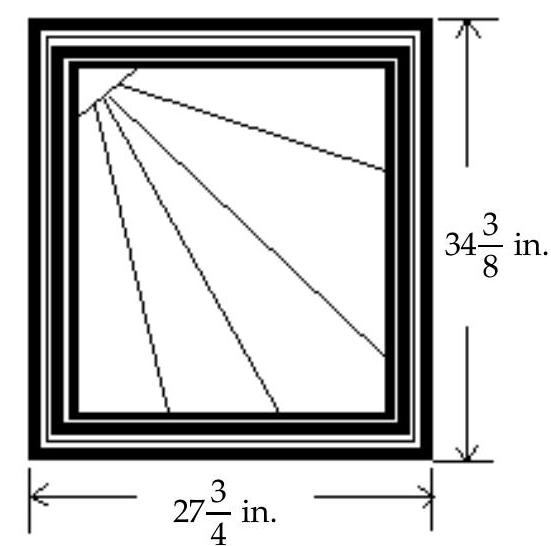  Solve. Write a mixed numeral for the answer. -Stained Glass Solutions sells a framed stained glass window as shown below. Its dimensions are  27 \frac{3}{4}  inches wide by  34 \frac{3}{8}  inches high. What is the perimeter of the framed stained glass window?   A)   126 \frac{1}{8}  in. B)   63 \frac{3}{4}  in. C)   124 \frac{1}{4}  in. D)   953 \frac{29}{32} \mathrm{in} . 
