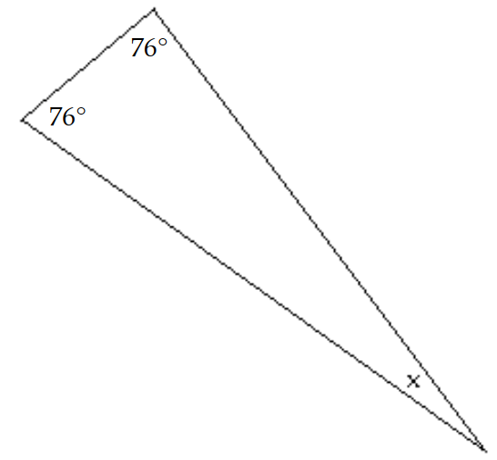 <strong>Find the missing angle measure. - </strong> A) 208^{\circ} B) 28^{\circ} C) 104^{\circ} D) 38^{\circ}