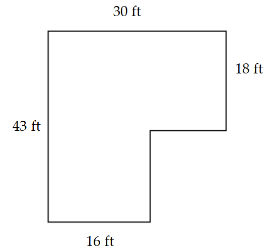 Solve the problem. -Christmas lights need to be hung around an L-shaped office building. Find the total length of the Christmas lights needed to hang them around the entire building.   A)   146 \mathrm{ft}  B)   162 \mathrm{ft}  C)   132 \mathrm{ft}  D)   107 \mathrm{ft}