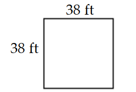  Find the area. -  A)   1444 \mathrm{ft}^{2}  B)   2888 \mathrm{ft}^{2}  C)   76 \mathrm{ft}^{2}  D)   152 \mathrm{ft}^{2}