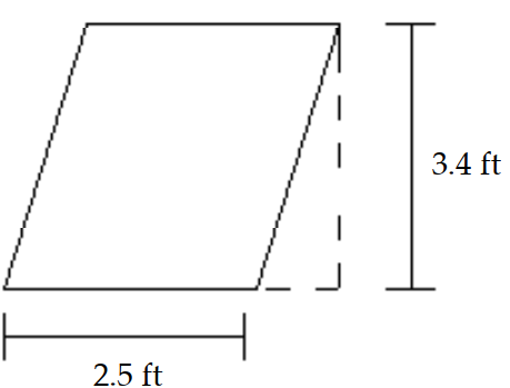 Find the area. -  A)   5.9 \mathrm{ft}^{2}  B)   8.5 \mathrm{ft}^{2}  C)   11.8 \mathrm{ft}^{2}  D)   4.25 \mathrm{ft}^{2}