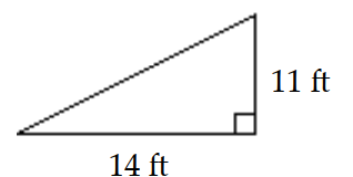  Find the area. -  A)   77 \mathrm{ft}^{2}  B)   38.5 \mathrm{ft}^{2}  C)   60.5 \mathrm{ft}^{2}  D)   154 \mathrm{ft}^{2}