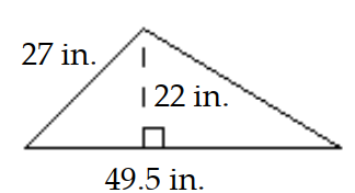  Find the area. -  A)  1089 in.  { }^{2}  B)   297 \mathrm{in.}{ }^{2}  C)   544.5 \mathrm{in.}^{2}  D)  242 in.  { }^{2}