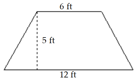 Find the area. -  A)   45 \mathrm{ft}^{2}  B)   36 \mathrm{ft}^{2}  C)   23 \mathrm{ft}^{2}  D)   90 \mathrm{ft}^{2}