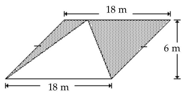  Find the area of the shaded region. -  A)   108 \mathrm{~m}^{2}  B)   27 \mathrm{~m}^{2}  C)   54 \mathrm{~m}^{2}  D)  Not enough information given 