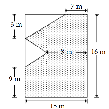  Find the area of the shaded region. -  A)   188 \mathrm{~m}^{2}  B)   231.5 \mathrm{~m}^{2}  C)   214 \mathrm{~m}^{2}  D)  Not enough information given \section*{Solve the problem.} 