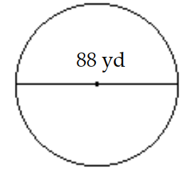  Find the radius or diameter as requested. -Find the radius.   A)   138.16 \mathrm{yd}  B)   44 \mathrm{yd}  C)   22 \mathrm{yd}  D)   6079.04 \mathrm{yd}