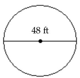  Find the circumference of the circle. Use 3.14 or  \frac{22}{7}  for  \pi  as indicated. -Use 3.14 for  \pi .   A)   1808.64 \mathrm{ft}  B)   301.44 \mathrm{ft}  C)   75.36 \mathrm{ft}  D)   150.72 \mathrm{ft}