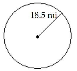  Find the circumference of the circle. Use 3.14 or  \frac{22}{7}  for  \pi  as indicated. -Use 3.14 for  \pi .   A)   4298.66 \mathrm{mi}  B)   58.09 \mathrm{mi}  C)   116.18 \mathrm{mi}  D)   232.36 \mathrm{mi}