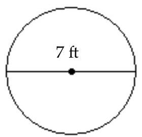 Find the area of the circle. Use 3.14 or  \frac{22}{7}  for  \pi  as indicated. -Use 3.14 for  \pi .   A)   21.98 \mathrm{ft}^{2}  B)   43.96 \mathrm{ft}^{2}  C)   153.86 \mathrm{ft}^{2}  D)   38.465 \mathrm{ft}^{2}