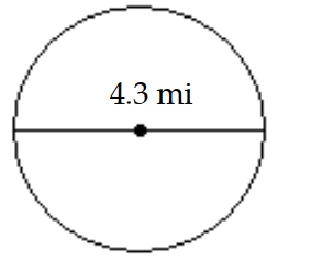  Find the area of the circle. Use 3.14 or  \frac{22}{7}  for  \pi  as indicated. -Use 3.14 for  \pi .   A)   232.36 \mathrm{mi}^{2}  B)   1074.665 \mathrm{mi}^{2}  C)   4298.66 \mathrm{mi}^{2}  D)   116.18 \mathrm{mi}^{2}