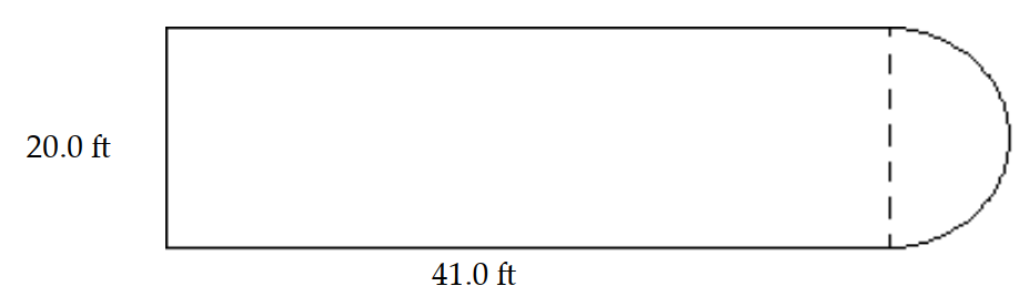  Find the area of the figure. Use 3.14 for  \pi . -  A)   1134 \mathrm{ft}^{2}  B)   663 \mathrm{ft}^{2}  C)   977 \mathrm{ft}^{2}  D)  Not enough data 