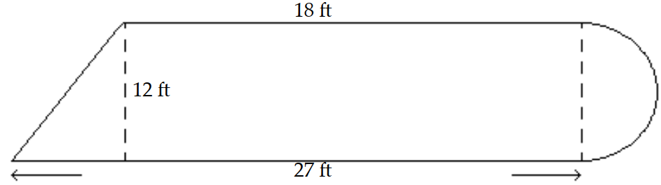  Find the area of the figure. Use 3.14 for  \pi . -  A)   383.04 \mathrm{ft}^{2}  B)   326.52 \mathrm{ft}^{2}  C)   380.52 \mathrm{ft}^{2}  D)  Not enough data 