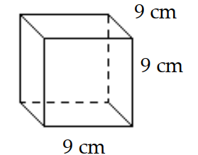  Find the volume. -  A)   81 \mathrm{~cm}^{3}  B)   27 \mathrm{~cm}^{3}  C)   162 \mathrm{~cm}^{3}  D)   729 \mathrm{~cm}^{3}