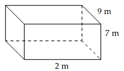  Find the volume. -  A)   126 \mathrm{~m}^{3}  B)   567 \mathrm{~m}^{3}  C)   36 \mathrm{~m}^{3}  D)   98 \mathrm{~m}^{3}