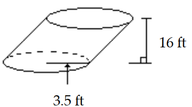  Find the volume of the circular cylinder. Use 3.14 or  \frac{22}{7}  for  \pi  as indicated. -Use 3.14 for  \pi .   A)   351.68 \mathrm{ft}^{3}  B)   615.44 \mathrm{ft}^{3}  C)   2461.76 \mathrm{ft}^{3}  D)   175.84 \mathrm{ft}^{3}