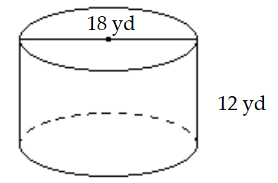  Find the volume of the circular cylinder. Use 3.14 or  \frac{22}{7}  for  \pi  as indicated. -Use 3.14 for  \pi .   A)   8138.88 \mathrm{yd}^{3}  B)   3052.08 \mathrm{yd}^{3}  C)   339.12 \mathrm{yd}^{3}  D)   678.24 \mathrm{yd}^{3}