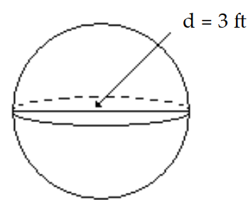  Find the volume of the sphere. Use 3.14 or  \frac{22}{7}  for  \pi  as indicated. -Use 3.14 for  \pi .   A)   113.04 \mathrm{ft}^{3}  B)   7.948 \mathrm{ft}^{3}  C)   14.13 \mathrm{ft}^{3}  D)   9.42 \mathrm{ft}^{3}