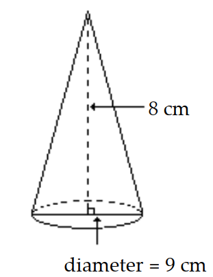  Find the volume of the circular cone. Use 3.14 or  \frac{22}{7}  for  \pi  as indicated and round as indicated. -Use 3.14 for  \pi . Round to the nearest whole number.   A)   151 \mathrm{~cm}^{3}  B)   1017 \mathrm{~cm}^{3}  C)   678 \mathrm{~cm}^{3}  D)   170 \mathrm{~cm}^{3}