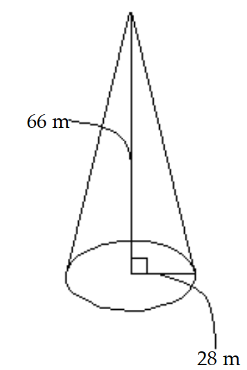  Find the volume of the circular cone. Use 3.14 or  \frac{22}{7}  for  \pi  as indicated and round as indicated. -Use  \frac{22}{7}  for  \pi . Round to the nearest whole number.   A)   162,624 \mathrm{~m}^{3}  B)   127,776 \mathrm{~m}^{3}  C)   1936 \mathrm{~m}^{3}  D)   54,208 \mathrm{~m}^{3}