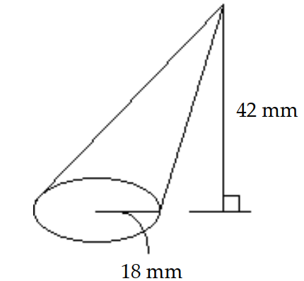  Find the volume of the circular cone. Use 3.14 or  \frac{22}{7}  for  \pi  as indicated and round as indicated. -Use  \frac{22}{7}  for  \pi . Round to the nearest whole number.   A)   44,805 \mathrm{~mm}^{3}  B)   792 \mathrm{~mm}^{3}  C)   14,256 \mathrm{~mm}^{3}  D)   42,768 \mathrm{~mm}^{3}