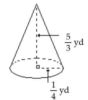  Find the volume of the circular cone. Use 3.14 or  \frac{22}{7}  for  \pi  as indicated and round as indicated. -Use  \frac{22}{7}  for  \pi . Give an exact answer.   A)   \frac{55}{168} \mathrm{yd}^{3}  B)   1 \frac{107}{168} \mathrm{yd}^{3}  C)   \frac{275}{504} \mathrm{yd}^{3}  D)   \frac{55}{504} \mathrm{yd}^{3}