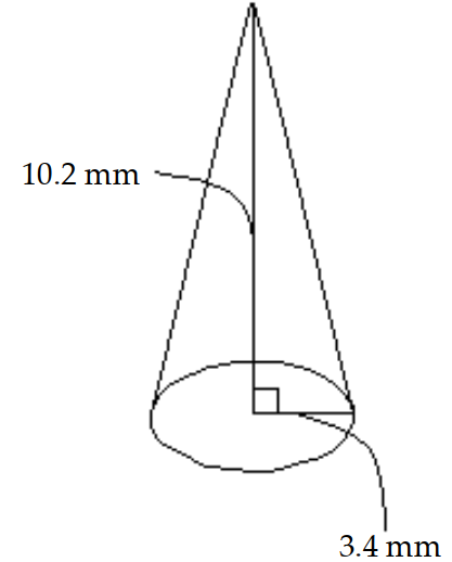  Find the volume of the circular cone. Use 3.14 or  \frac{22}{7}  for  \pi  as indicated and round as indicated. -Use 3.14 for  \pi . Round to the nearest hundredth.   A)   123.53 \mathrm{~mm}^{3}  B)   370.24 \mathrm{~mm}^{3}  C)   123.41 \mathrm{~mm}^{3}  D)   41.18 \mathrm{~mm}^{3}