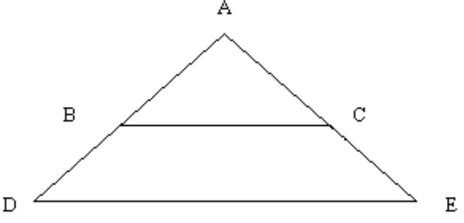  Use the properties of parallel lines to solve the problem. -In the figure,  \overline{\mathrm{BC}} \| \overline{\mathrm{DE}} . Identify any pairs of congruent angles.   A)   \angle \mathrm{ABC}  and  \angle \mathrm{ACB}, \angle \mathrm{DBC}  and  \angle \mathrm{ECB}  B)   \angle \mathrm{ABC}  and  \angle \mathrm{ACB}, \angle \mathrm{ADE}  and  \angle \mathrm{AED}  C)   \angle \mathrm{ABC}  and  \angle \mathrm{ADE}, \angle \mathrm{ACB}  and  \triangle \mathrm{BAC}  D)   \angle \mathrm{ABC}  and  \angle \mathrm{ADE}, \angle \mathrm{ACB}  and  \angle \mathrm{AED}