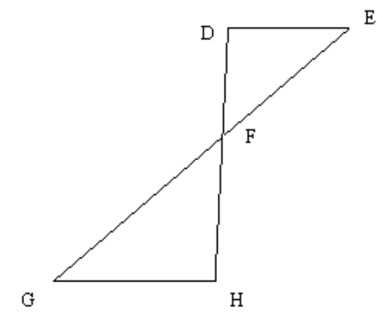  Use the properties of parallel lines to solve the problem. -In the figure,  \overline{\mathrm{GH}} \| \overline{\mathrm{DE}} . Identify any pairs of congruent angles.   A)   \angle \mathrm{EDF} \cong \triangle \mathrm{DFE}, \quad \angle \mathrm{GFH} \cong \angle \mathrm{HFG}, \quad \triangle \mathrm{DEF} \cong \angle \mathrm{FGH}, \quad \angle \mathrm{DFG} \cong \angle \mathrm{EFH}  B)   \angle \mathrm{EDF} \cong \angle \mathrm{HFG}, \quad \angle \mathrm{DFE} \cong \angle \mathrm{GHF}, \quad \mathrm{DEF} \cong \angle \mathrm{FGH}, \quad \angle \mathrm{DFG} \cong \angle \mathrm{EFH}  C)   \angle \mathrm{EDF} \cong \angle \mathrm{FED}, \quad \angle \mathrm{DFE} \cong \triangle \mathrm{HFG}, \quad \angle \mathrm{FHG} \cong \angle \mathrm{FGH}, \quad \angle \mathrm{DFG} \cong \angle \mathrm{EFH}  D)   \angle \mathrm{EDF} \cong \angle \mathrm{GHF}, \quad \angle \mathrm{DFE} \cong \angle \mathrm{HFG}, \quad \mathrm{DEF} \cong \angle \mathrm{FGH}, \quad \angle \mathrm{DFG} \cong \angle \mathrm{EFH}