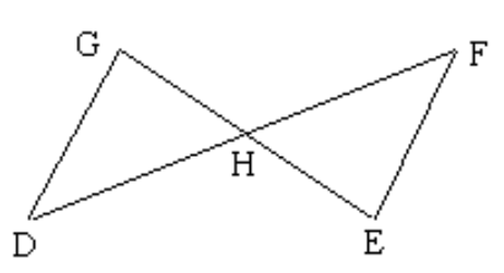  Explain why the indicated triangles are congruent. - \mathrm{H}  is the midpoint of  \overline{\mathrm{GE}}  and  \angle \mathrm{DGH} \cong \triangle \mathrm{FEH} . Explain why  \triangle \mathrm{DGH} \cong \triangle \mathrm{FEH} .    