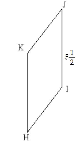  Find the measures of the indicated sides, angles, or diagonals of the given parallelogram. -One side length of a parallelogram is given. The perimeter of  \triangle H \mathrm{HJK}  is 43 . Find the lengths of the other sides of the parallelogram.   A)   \mathrm{HK}=5 \frac{1}{2}, \mathrm{HI}=\mathrm{JK}=16  B)   \mathrm{HK}=11, \mathrm{HI}=\mathrm{JK}=32  C)   \mathrm{HK}=11, \mathrm{HI}=\mathrm{JK}=16  D)   \mathrm{HK}=5 \frac{1}{2}, \mathrm{HI}=\mathrm{JK}=32