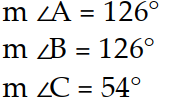  Find the measures of the indicated sides, angles, or diagonals of the given parallelogram. -Find  m \angle A, m \angle B , and  m \angle C .   A)     B)     C)    D)    