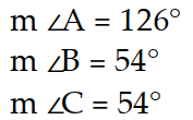  Find the measures of the indicated sides, angles, or diagonals of the given parallelogram. -Find  m \angle A, m \angle B , and  m \angle C .   A)     B)     C)    D)    