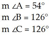  Find the measures of the indicated sides, angles, or diagonals of the given parallelogram. -Find  m \angle A, m \angle B , and  m \angle C .   A)     B)     C)    D)    