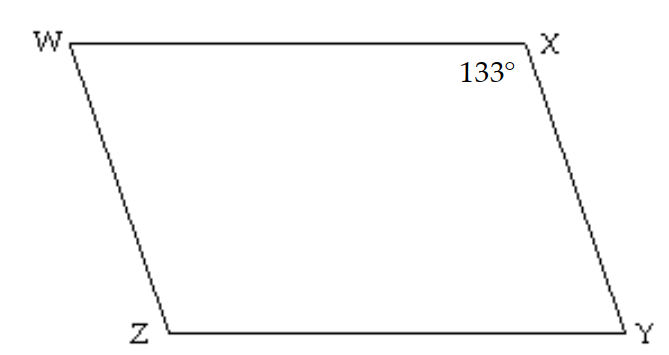  Find the measures of the indicated sides, angles, or diagonals of the given parallelogram. -Find  \mathrm{m} \angle \mathrm{W}, \mathrm{m} \angle \mathrm{Y}, \mathrm{m} \angle \mathrm{Z} .   A)     B)    C)     D)    