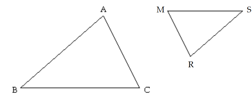  Provide an appropriate response. -Name the proportional sides in these similar triangles.   A)   \frac{\mathrm{AB}}{\mathrm{RS}}=\frac{\mathrm{AC}}{\mathrm{SM}}=\frac{\mathrm{BC}}{\mathrm{RM}}  B)   \frac{\mathrm{AB}}{\mathrm{RM}}=\frac{\mathrm{AC}}{\mathrm{SM}}=\frac{\mathrm{BC}}{\mathrm{RS}}  C)   \frac{A B}{R M}=\frac{A C}{R S}=\frac{B C}{S M}  D)   \frac{\mathrm{AB}}{\mathrm{RS}}=\frac{\mathrm{AC}}{\mathrm{RM}}=\frac{\mathrm{BC}}{\mathrm{SM}}