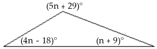  Solve the problem. -Find the measure of each angle in the triangle.   A)   46^{\circ}, 19^{\circ}, 25^{\circ}  B)   64^{\circ}, 80^{\circ}, 16^{\circ}  C)   46^{\circ}, 109^{\circ}, 25^{\circ}  D)   44^{\circ}, 109^{\circ}, 25^{\circ}