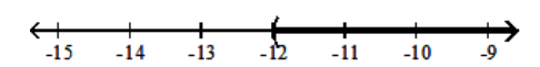  Solve using the addition principle. Graph and write set-builder notation for the answer. -f  +4<-8    A)   \{\mathrm{f} \mid \mathrm{f} \geq-12\}    B)   \{  f  \mid  f  <-12\}    C)   \{f \mid f>-12\}    D)   \{\mathrm{f} \mid \mathrm{f} \leq-12\}    