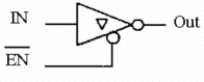 <strong>What type of circuit is represented below? </strong> A) It is an active LOW buffer. B) It is a programmable inverter. C) It is a tristate inverter. D) None of the above is correct.