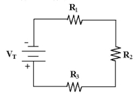   Figure 4-1 -Calculate V<sub>R3</sub> in Figure 4-1 if V<sub>T</sub> = 50 V, V<sub>R1</sub> = 19.7 V and V<sub>R2</sub> = 2.7 V. A)  27.6 V B)  22.4 V C)  30.3 V D)  47.3 V
