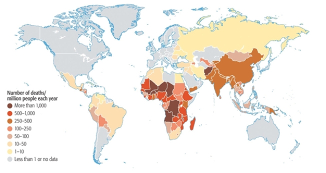 Where are deaths from indoor smoke most likely?	   A)  Australia B)  North America C)  Asia D)  South America E)  Africa  