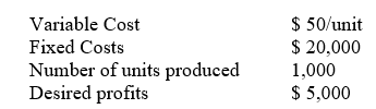Using the cost-plus pricing method, what is the selling price of a product based on the following financial information?   